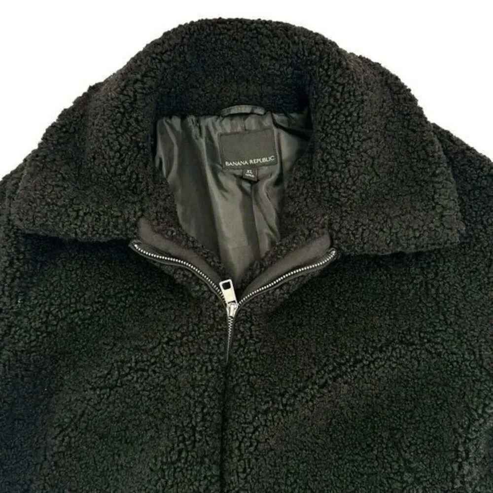 Banana Republic Heavy‎ Sherpa Bomber Jacket Black Mock Collar Lined  Womens XL